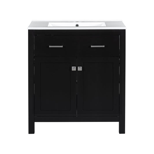 Bathroom Vanity With Ceramic Sink, Modern Single Bathroom Cabinet With 2 Doors And A Shelf, Soft Close Doors