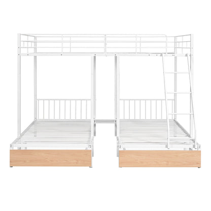 Triple Bunk Bed With Drawers And Guardrails
