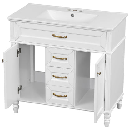 Bathroom Vanity With Sink, Flip-Out Top Drawer, Soft Close Doors, 2 Storage Drawers