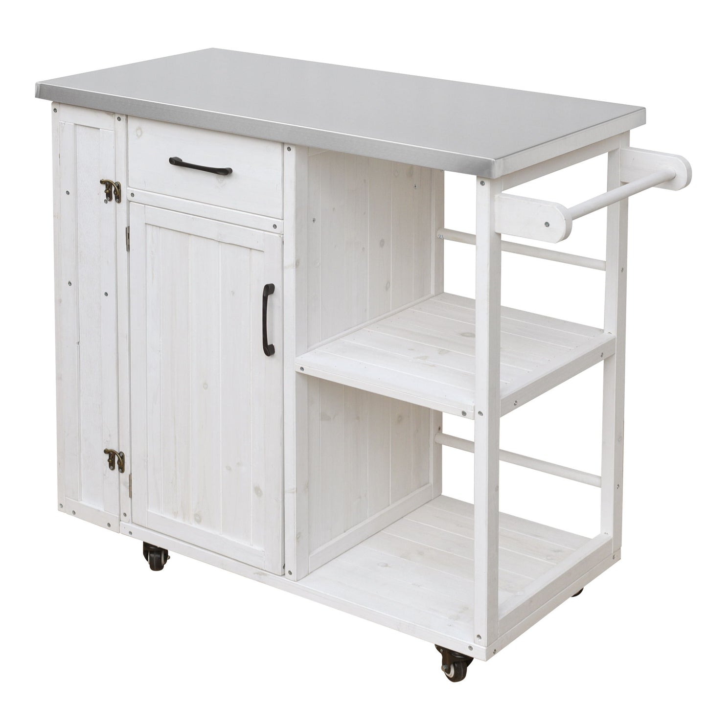 Outdoor Kitchen Island Prep Station With Lockable Wheels, Ample Storage, Towel & Spice Racks