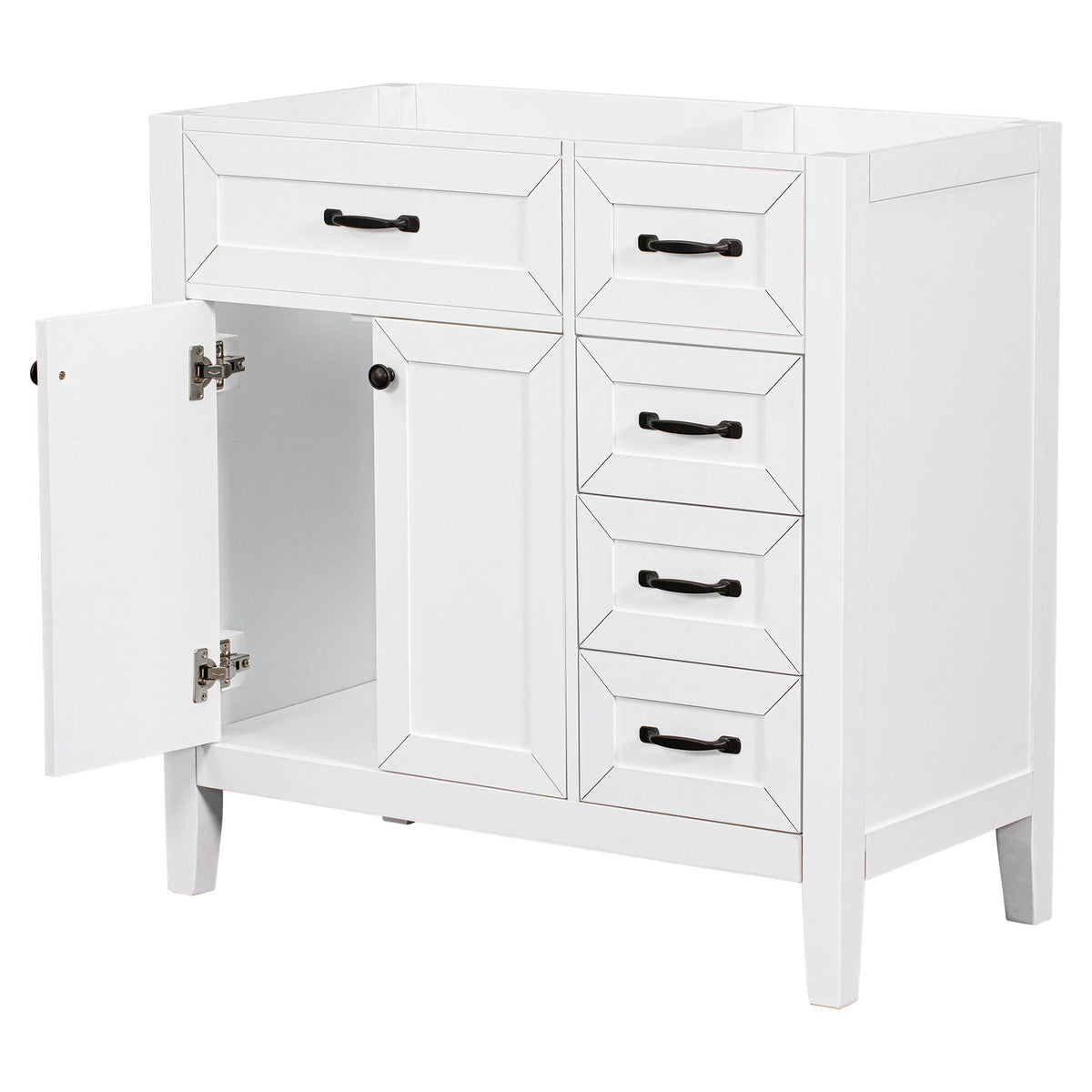 Modern Bathroom Vanity Base Only, 2 Doors And 3 Drawers
