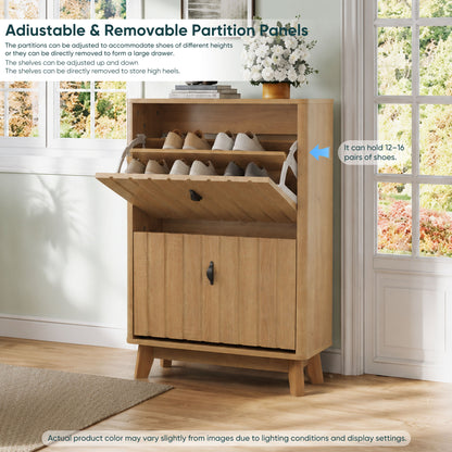 Entryway Shoe Cabinet With Flip Down Storage, Ultra Thin Freestanding Design For Home Use - Oak