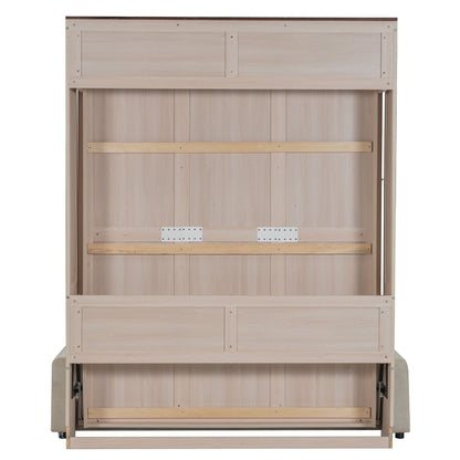 Queen Size Murphy Bed With Sofa And LED - Beige