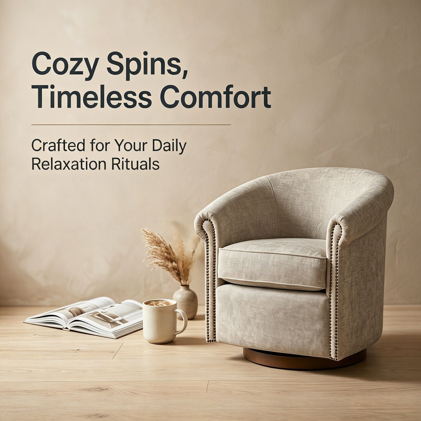 Barrel Swivel Accent Chair, 360 Degree Rotating For Living Room - Sand
