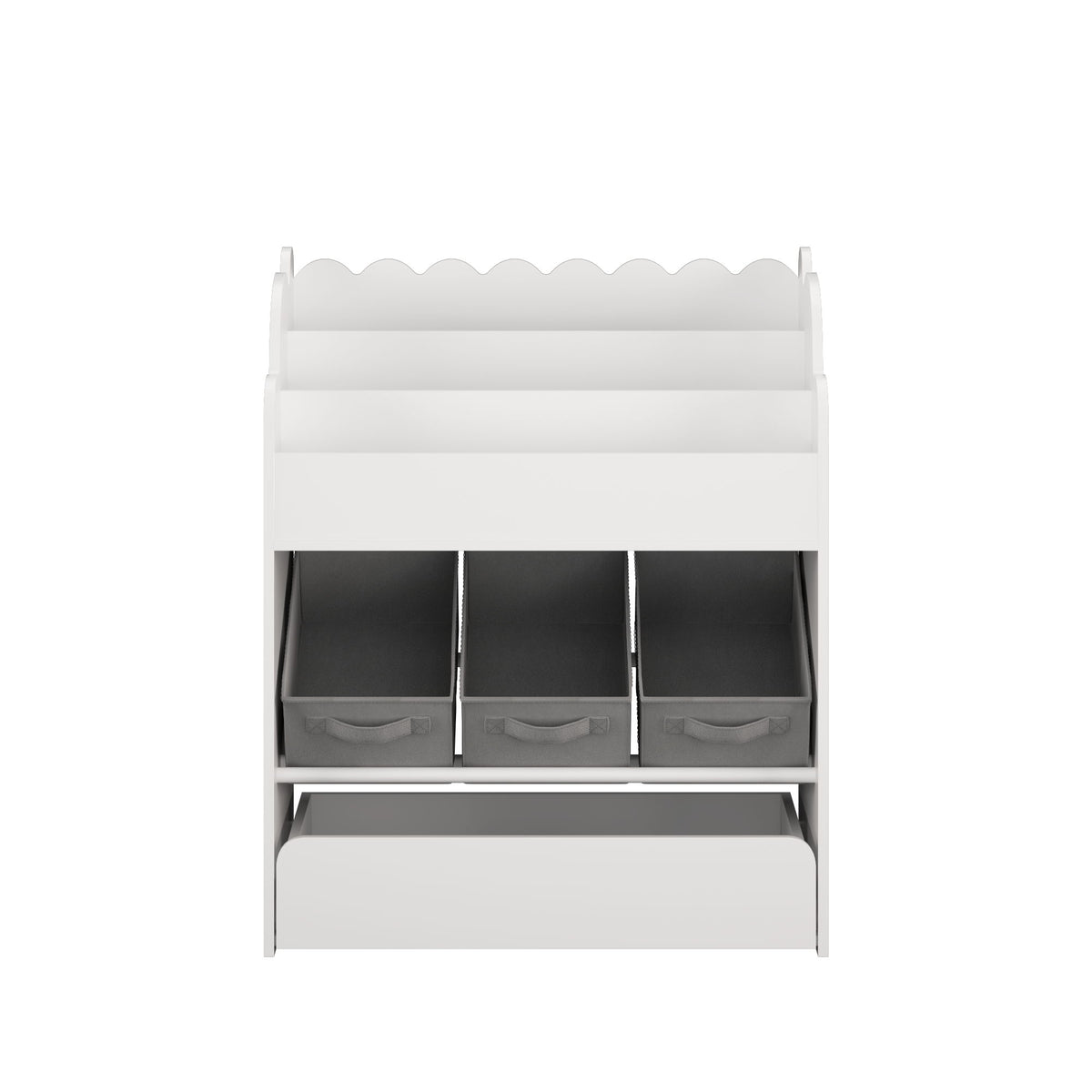 Bookshelf With Storage Bins And Drawer, Multi Functional Book Organizer For Toddlers - White