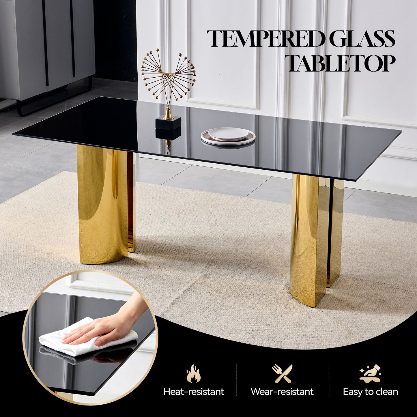 Rectangular Dining Table - Gold / Black