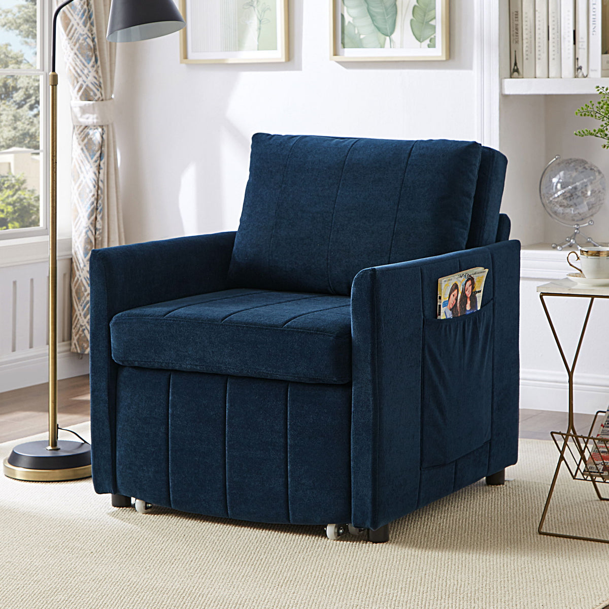 Upholstered Convertible Sleeper Sofa With 5 Position Backrest, Side Pockets, Storage