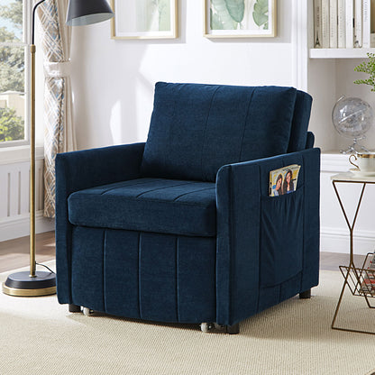Upholstered Convertible Sleeper Sofa With 5 Position Backrest, Side Pockets, Storage