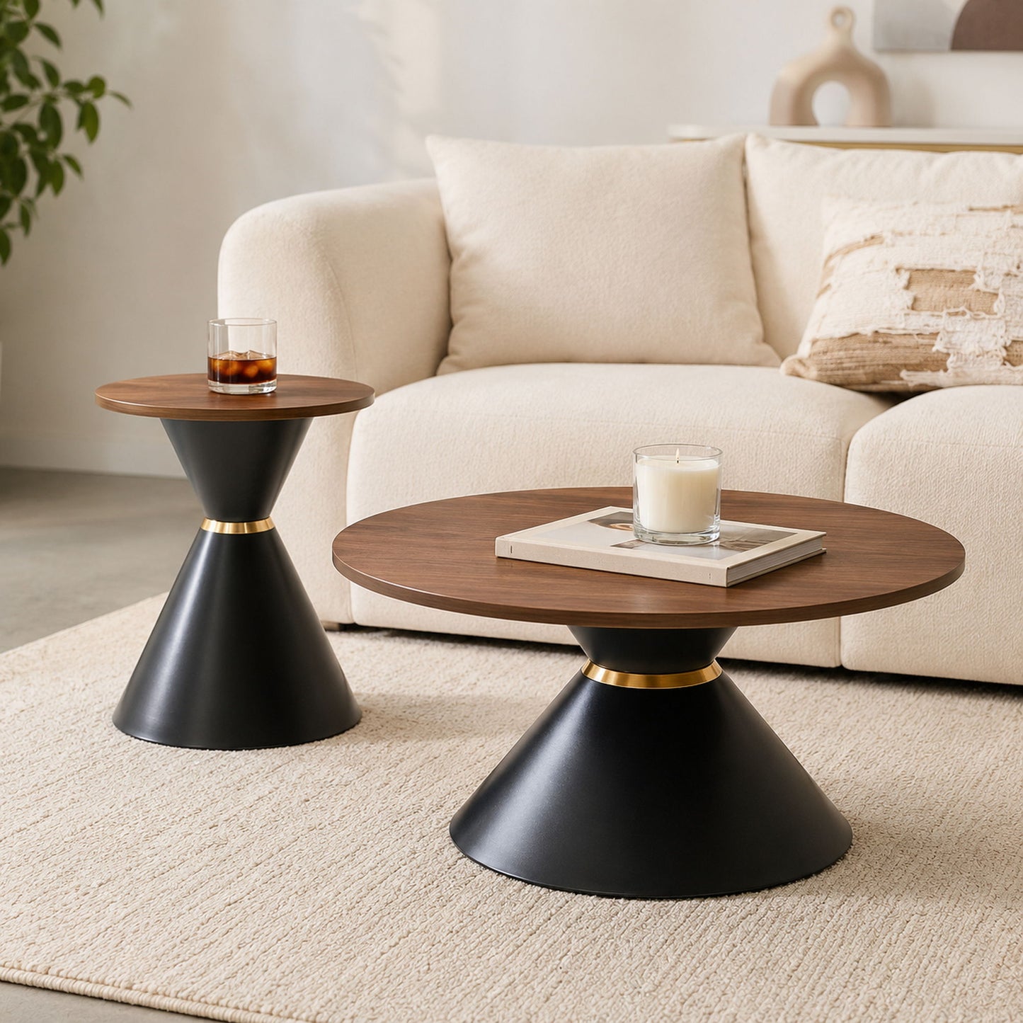 2 Piece Round Coffee Table Set For Living Room