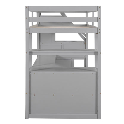 Loft Bed With Desk, Shelves, 2 Drawers, Storage Staircase