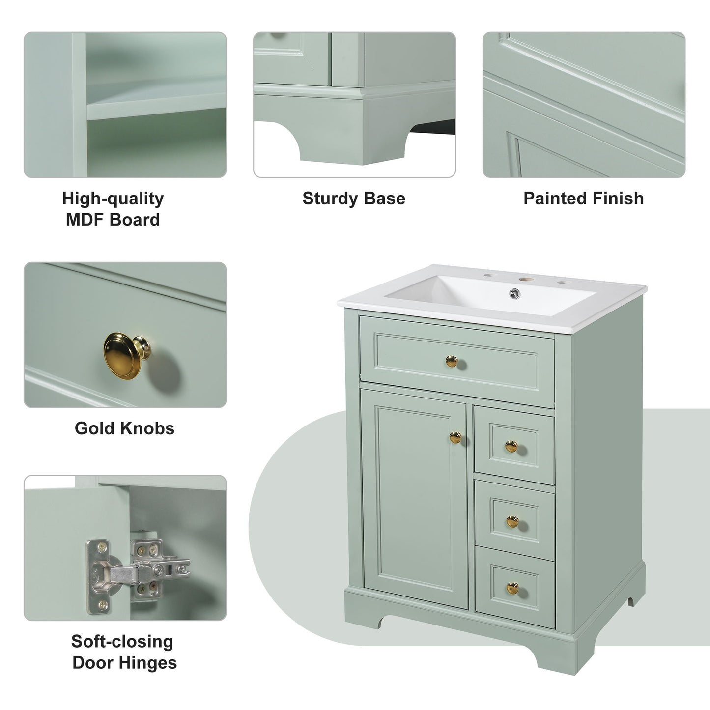 Modern Bathroom Vanity With Sink, 3 Drawers & Cabinet With 2 Tier Door Storage