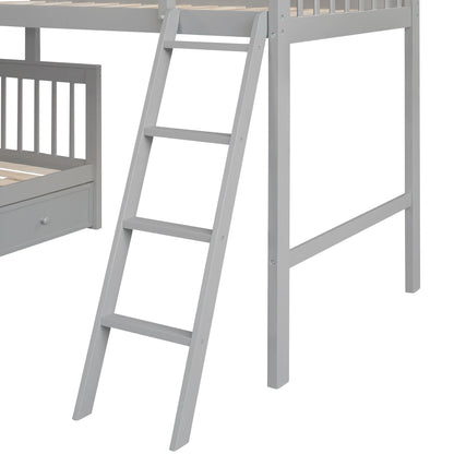 Solid L Shaped Bunk Bed With 3 Drawers, Ladder And Staircase