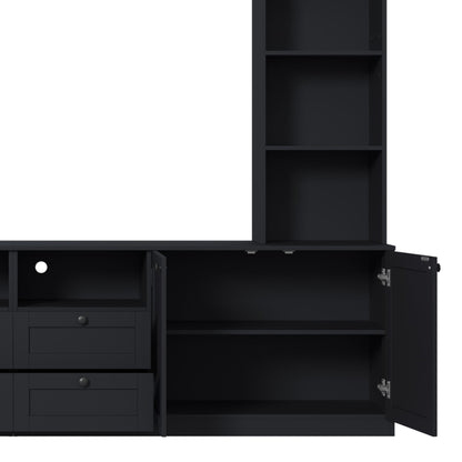 Farmhouse Elegant Entertainment Center Wall Unit With 4 Drawers