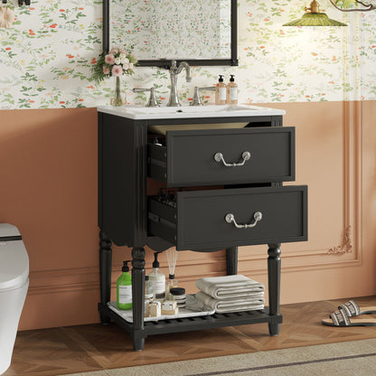 Wave Design Bathroom Vanity With Sink, 2 Drawers And Open Shelf
