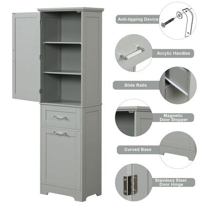 Tall Freestanding Bathroom Storage Cabinet With Adjustable Shelf And 2 Drawers