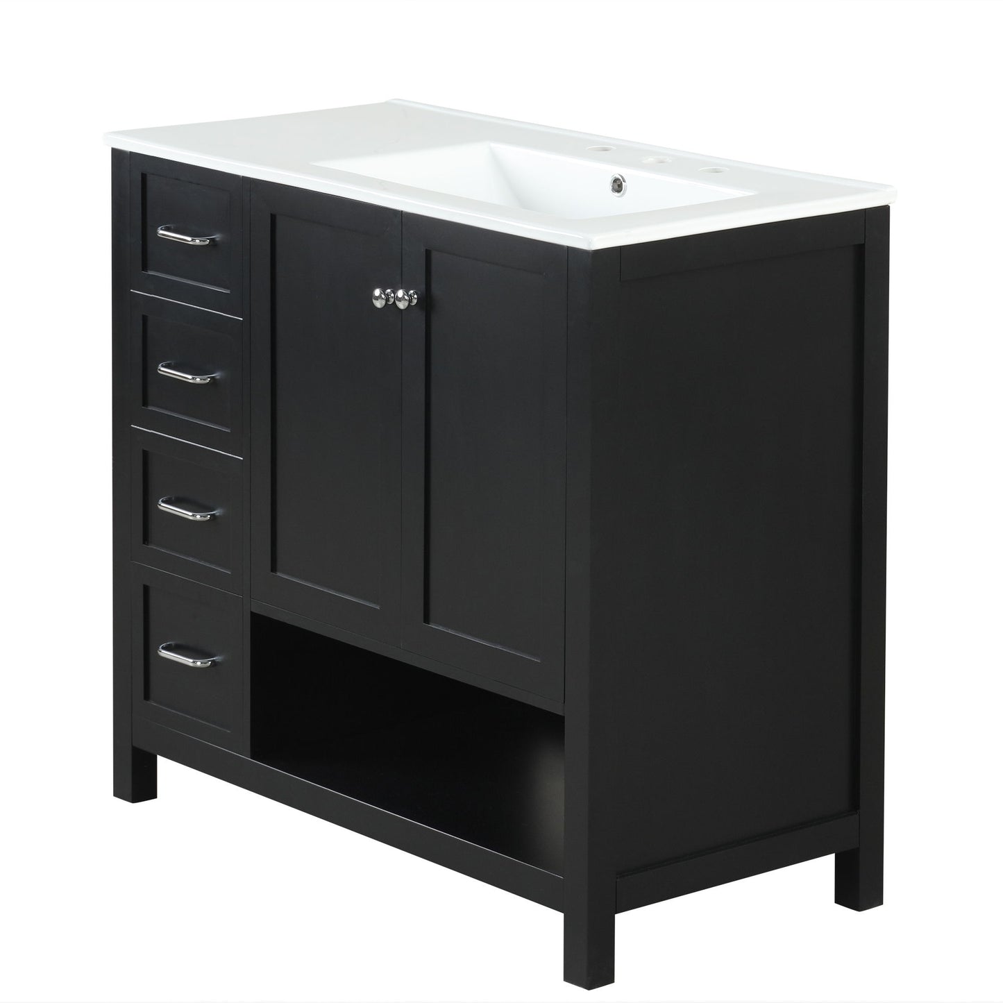 Bathroom Vanity With Sink Top, Bathroom Vanity Cabinet With 2 Doors And 2 Drawers, Open Shelf