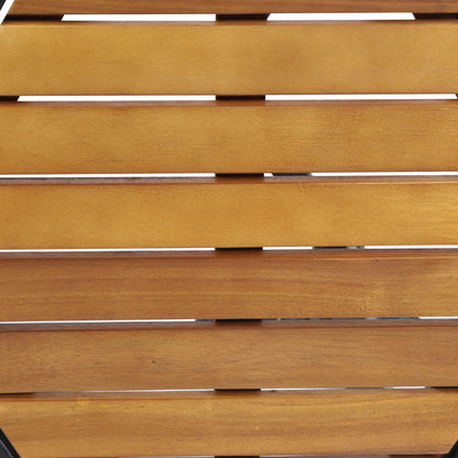 Outdoor Side Table With Iron Base And Slatted Top - Brown