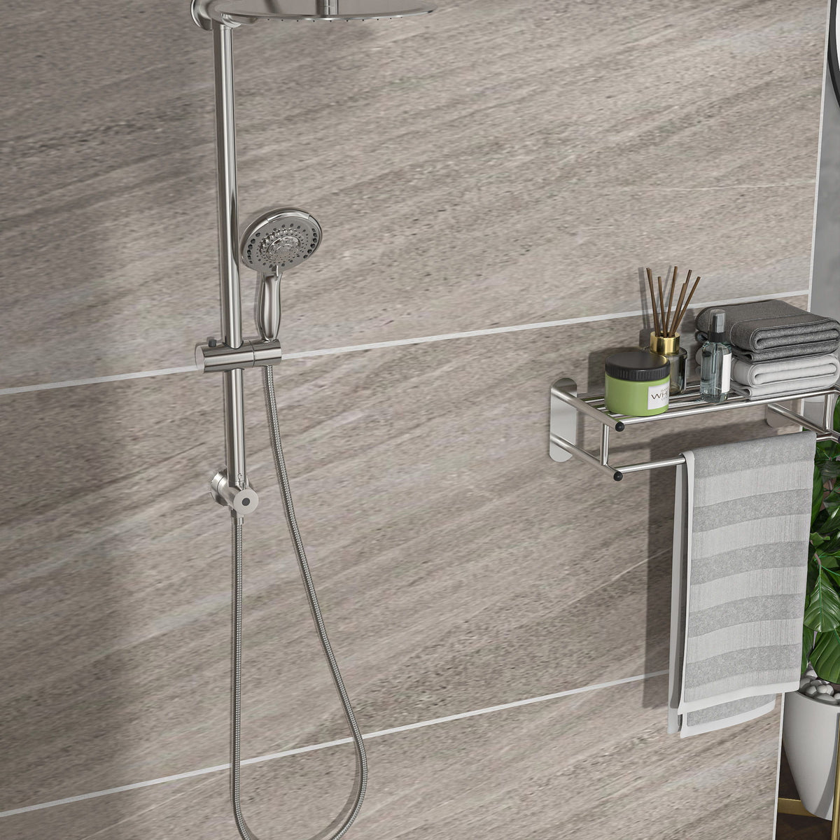 Shower System With 5 Function Rain Hand Shower And Slide Bar Combo