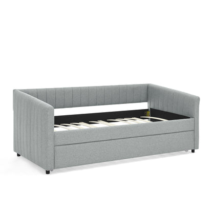 Upholstered Daybed With Trundle With Vertical Stripes