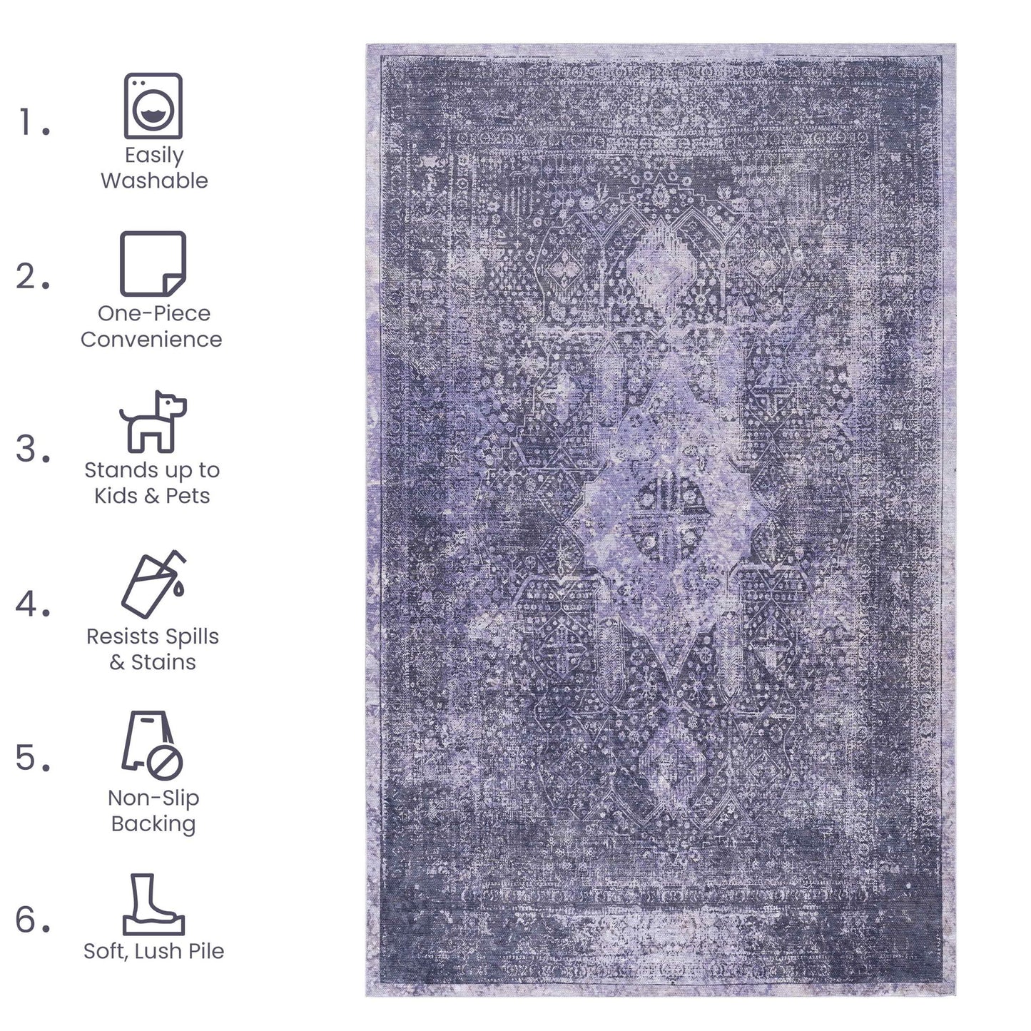 Maval - 2'6'' X 10' Washable Runner Rug - Anthracite
