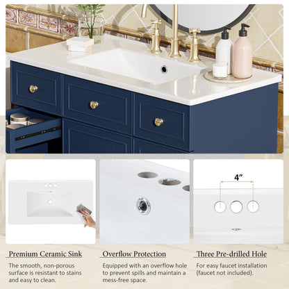 Bathroom Vanity With Ceramic Sink, Soft Close Doors, Adjustable Shelves