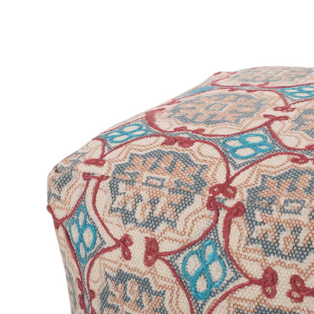 Amelia - Handcrafted Fabric Pouf, Rustic Elegance - Multicolored