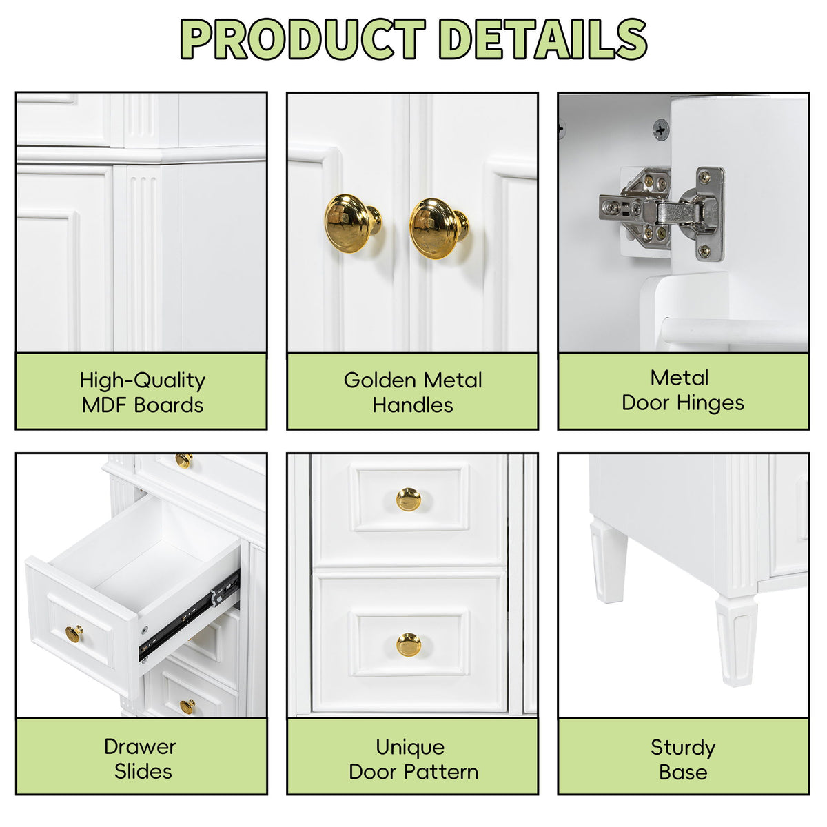 Bathroom Vanity With Sink, 3 Drawers & 2 Doors