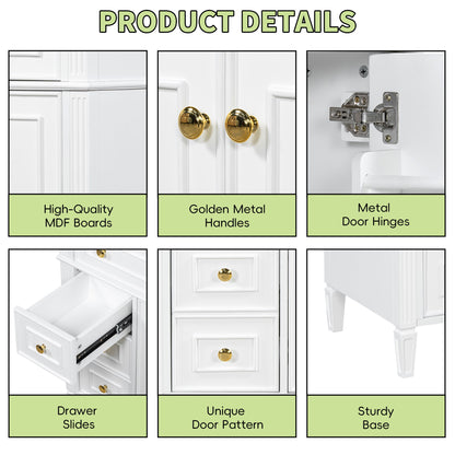 Bathroom Vanity With Sink, 3 Drawers & 2 Soft-Close Doors