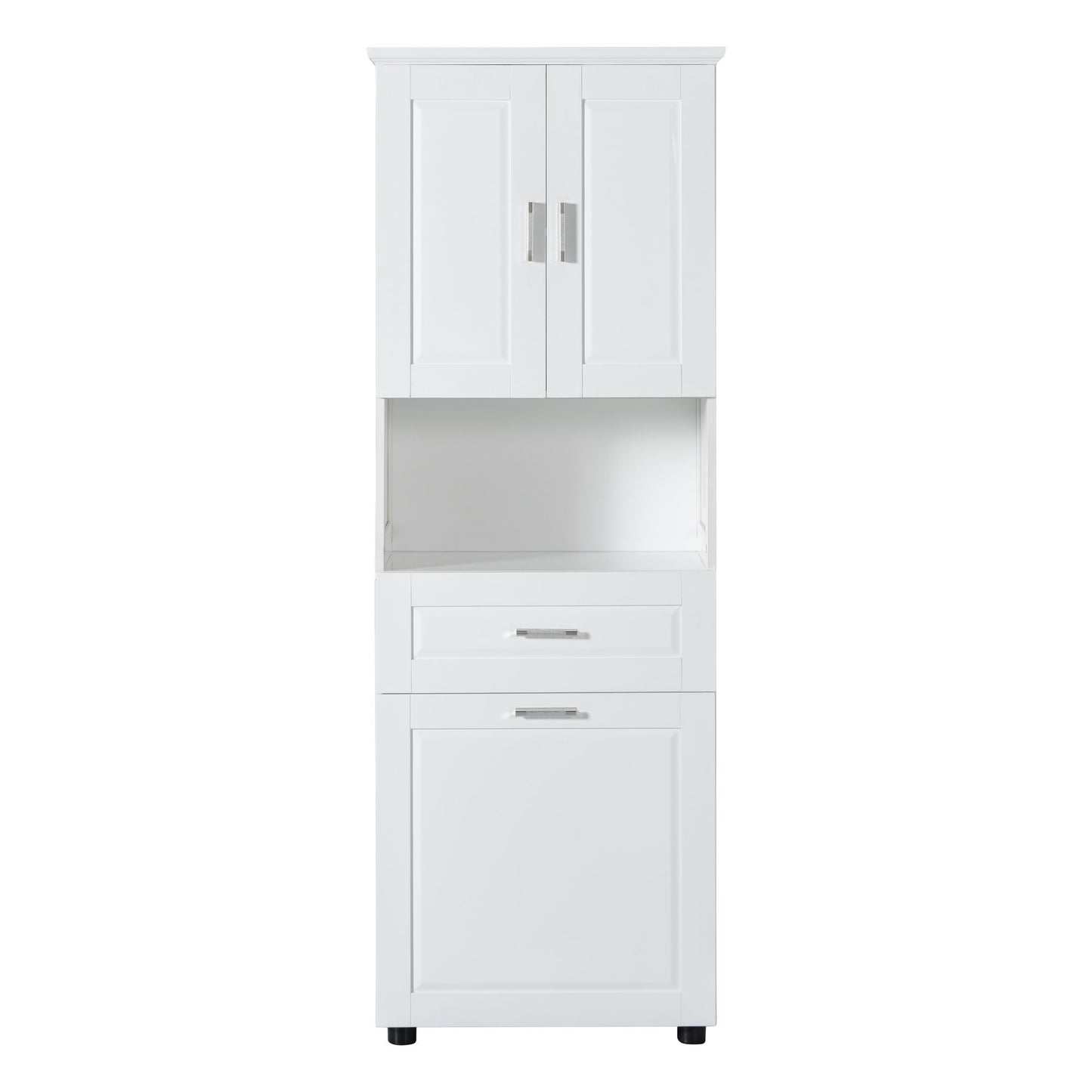 Tall Bathroom Cabinet With Tilt-Out Laundry Basket And Upper Storage