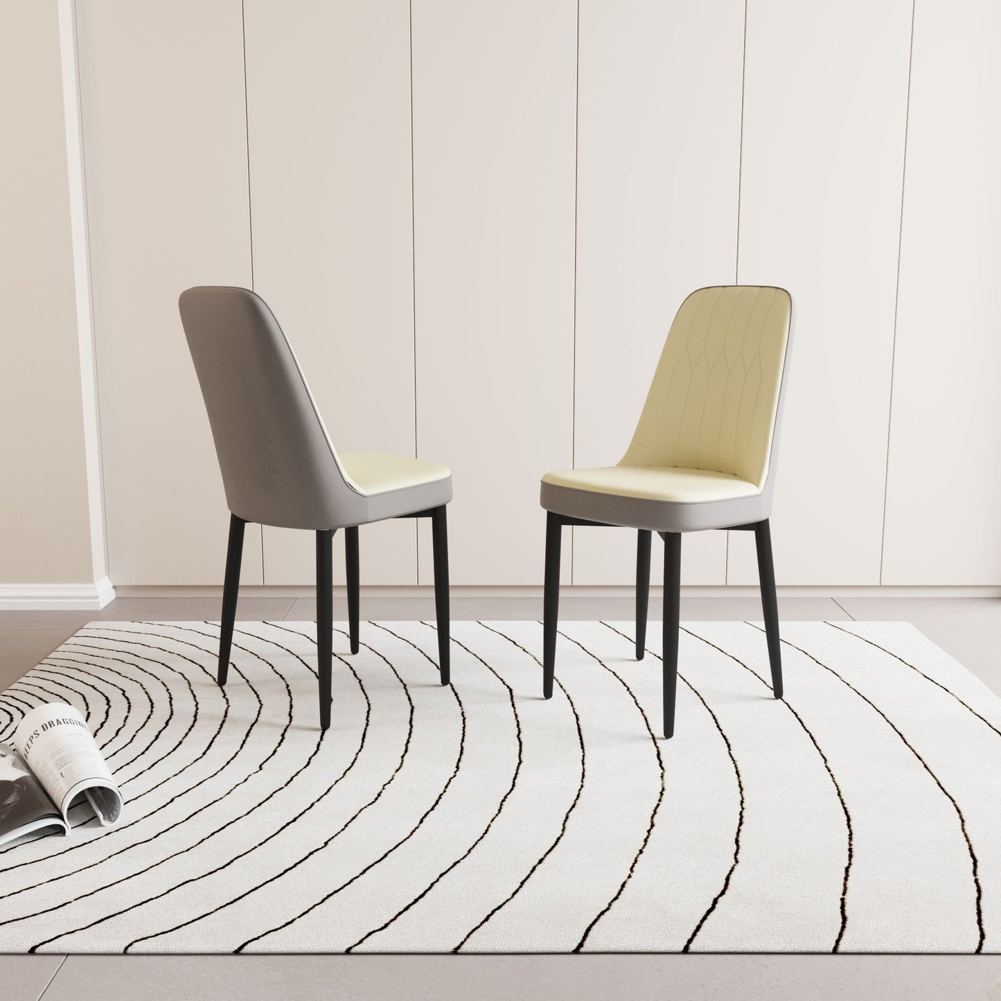 Modern Dining Chair With Cushions And Metal Legs