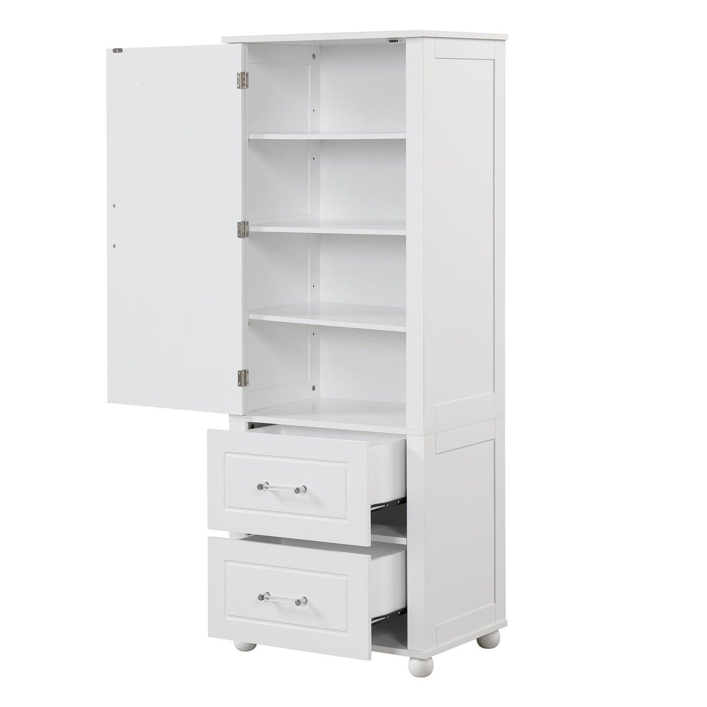 Tall Freestanding Bathroom Storage Cabinet With 2 Drawers And Adjustable Shelf