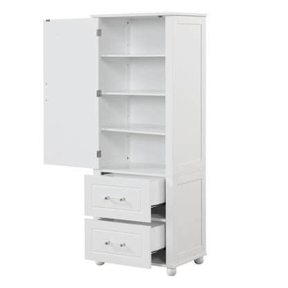 Tall Freestanding Bathroom Storage Cabinet With 2 Drawers And Adjustable Shelf