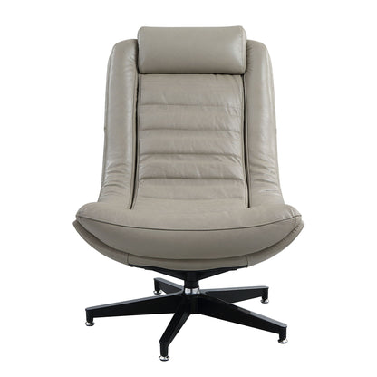 Piran - Twilight Top Grain Leather Accent Chair And Ottoman With Swivel - Gray
