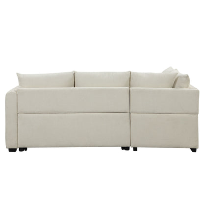 L-Shaped Sectional Pull Out Sofa Bed Sleeper Sofa With Two USB Ports, Two Power Sockets And A Movable Storage Ottoman