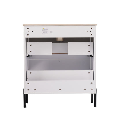 Bathroom Vanity With Ceramic Sink, Fluted Design