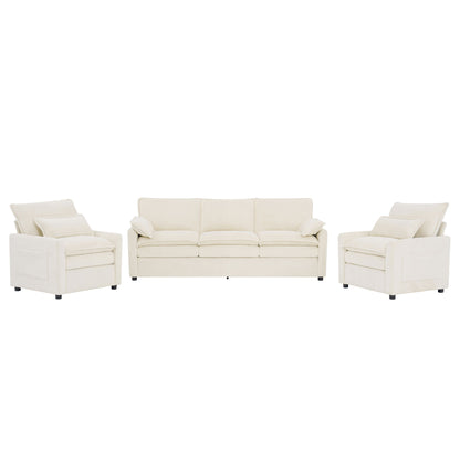 Modern Sofa Set With Double Layer Cushion And Side Storage Pockets