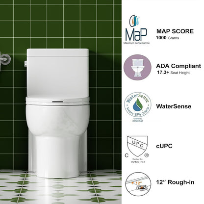 Gloss Tornado Flush 1 Piece Elongated Toilet With Siphonic Side Press, ADA Comfort Chair Height - Gloss White