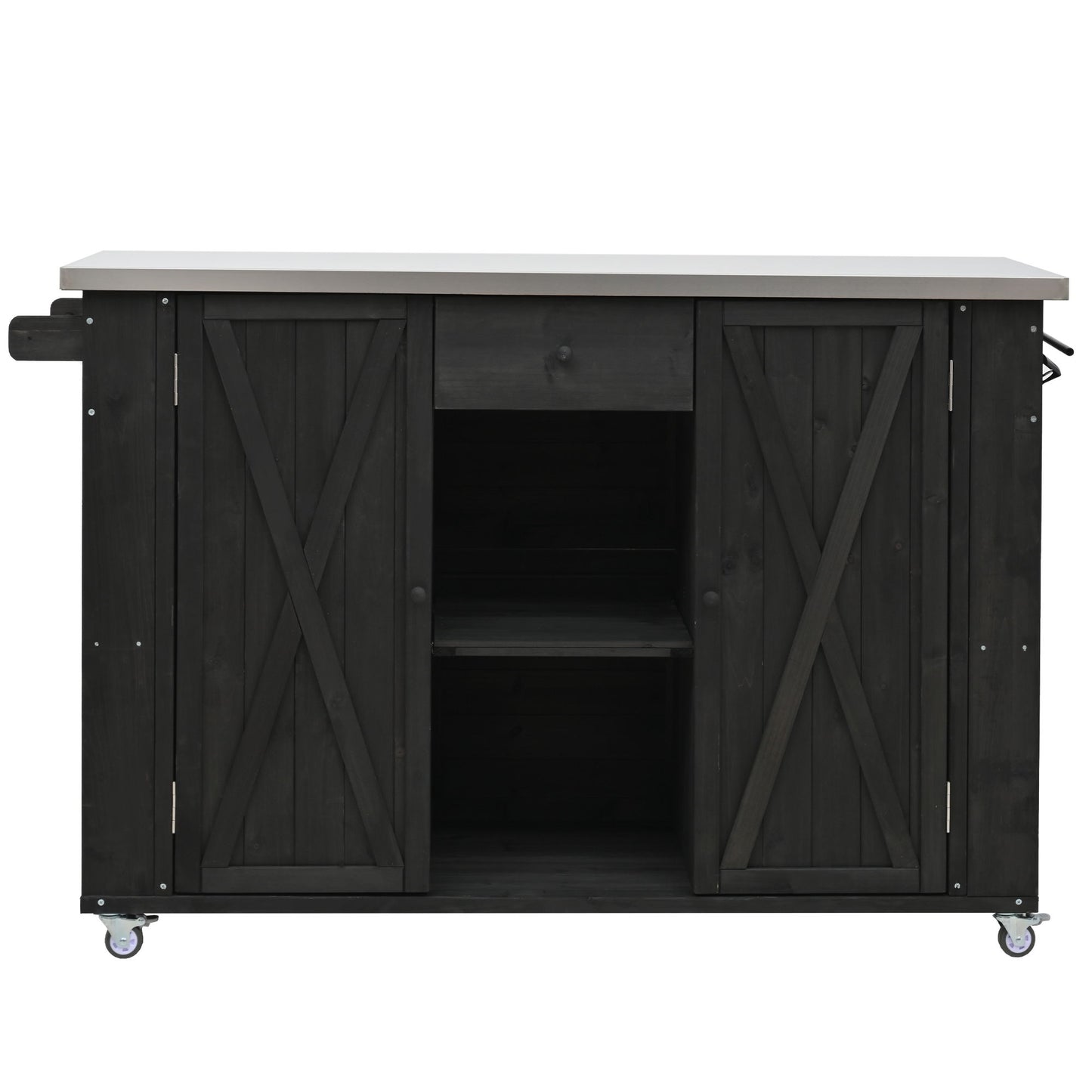 Outdoor Kitchen Island With Stainless Steel Top, Ample Storage Space, Towel And Spice Racks And A Bottle Opener