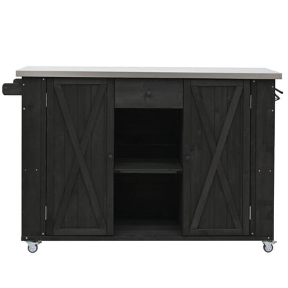 Outdoor Kitchen Island With Stainless Steel Top, Ample Storage Space, Towel And Spice Racks And A Bottle Opener