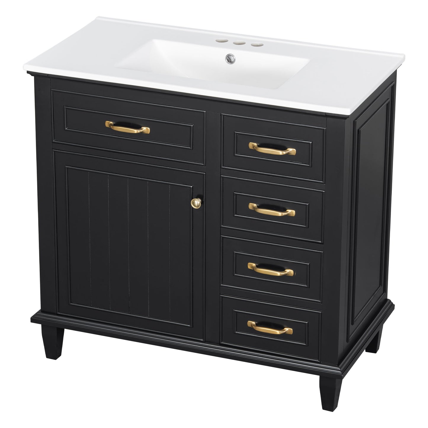 Modern Bathroom Vanity With Sink Top, Flip Drawers, Adjustable Shelf
