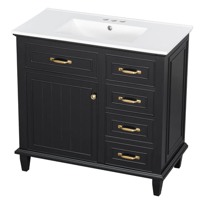Modern Bathroom Vanity With Sink Top, Flip Drawers, Adjustable Shelf