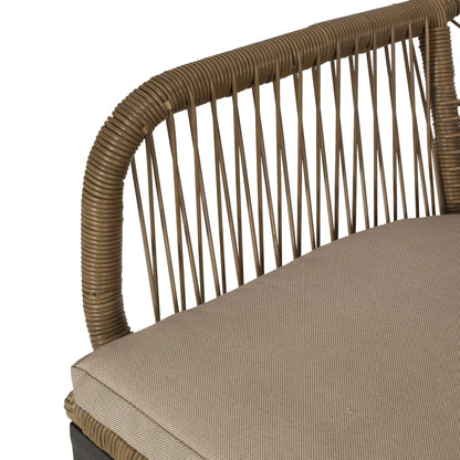 Modern Wicker Dining Club Chair With Water Resistant Cushions - Brown / Beige