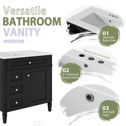 Bathroom Vanity With Medicine Cabinet, Royal Mirror Cabinet, Modern Bathroom Storage Cabinet With 2 Soft Closing Doors And 4 Drawers