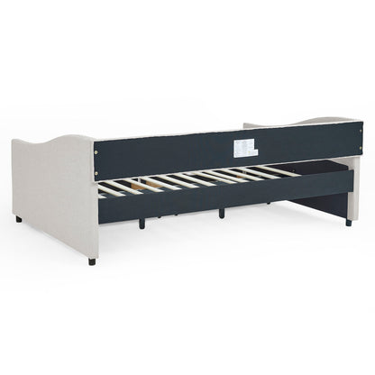 Upholstered Tufted Daybed With Drawers, Waved Arms