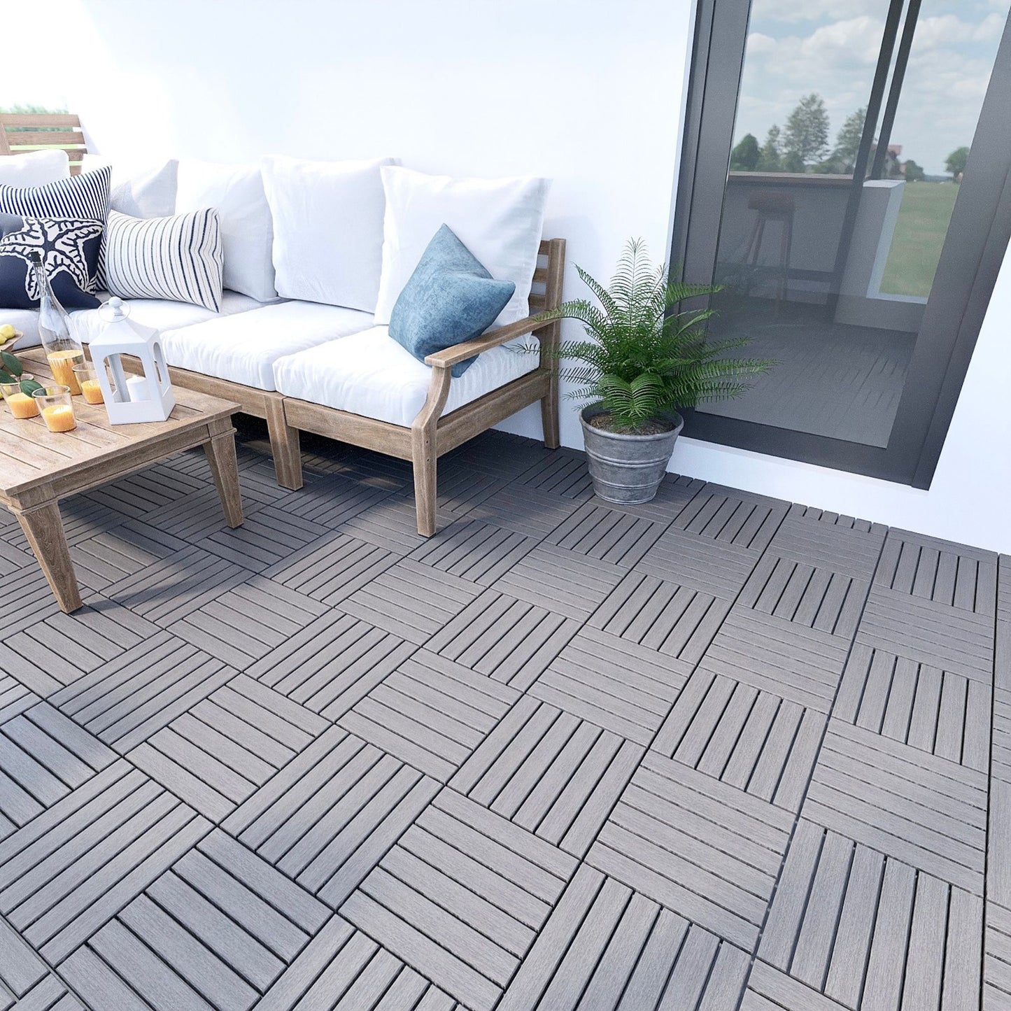 Interlocking Deck Tiles Striped Pattern, Waterproof Anti Mildew Brown