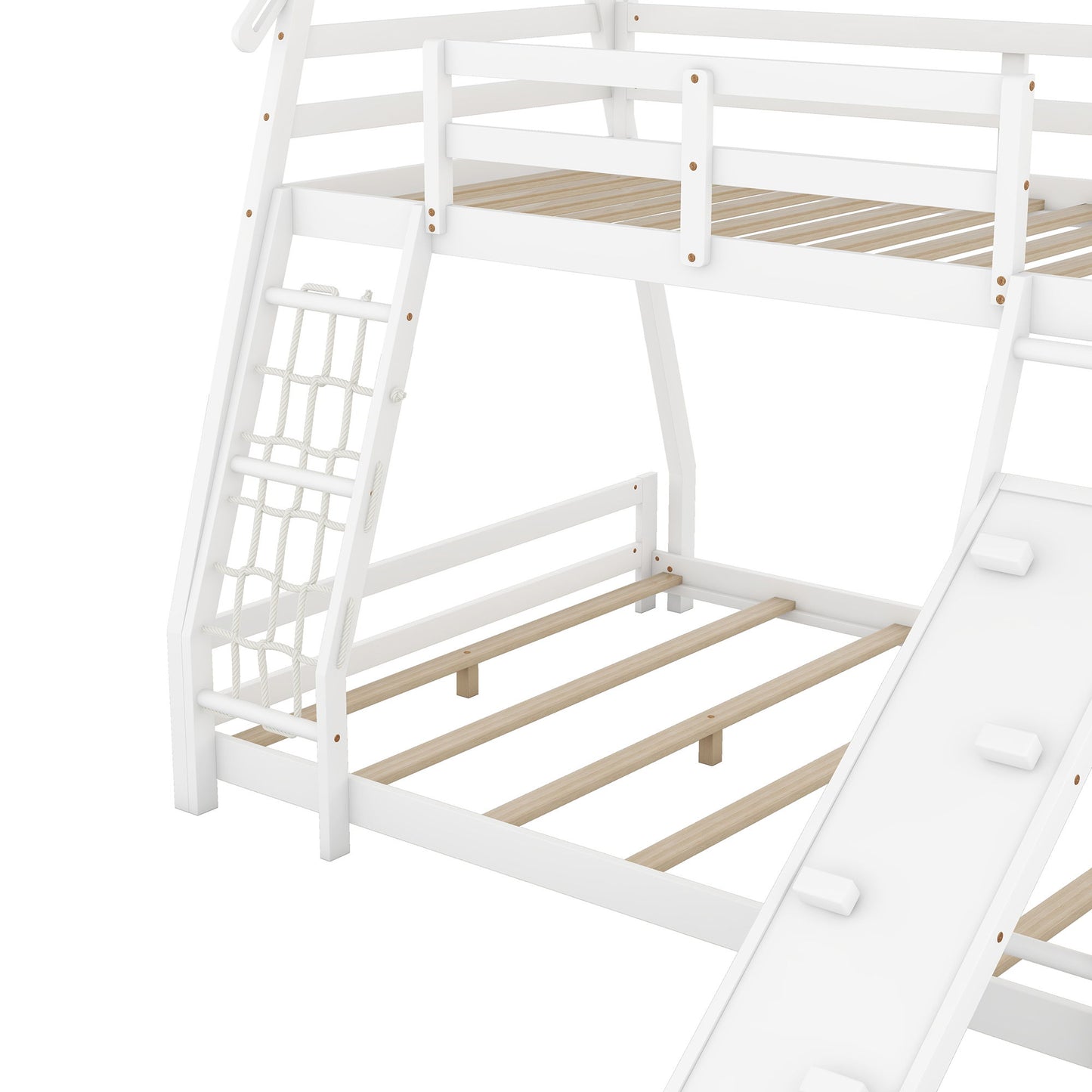 Georgiana - Twin Over Queen House Bunk Bed With Climbing Nets And Climbing Ramp