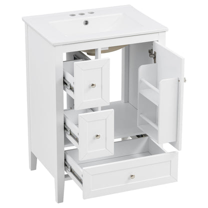 Modern Bathroom Vanity With Sink, Soft Close Drawers & Door, Storage Rack