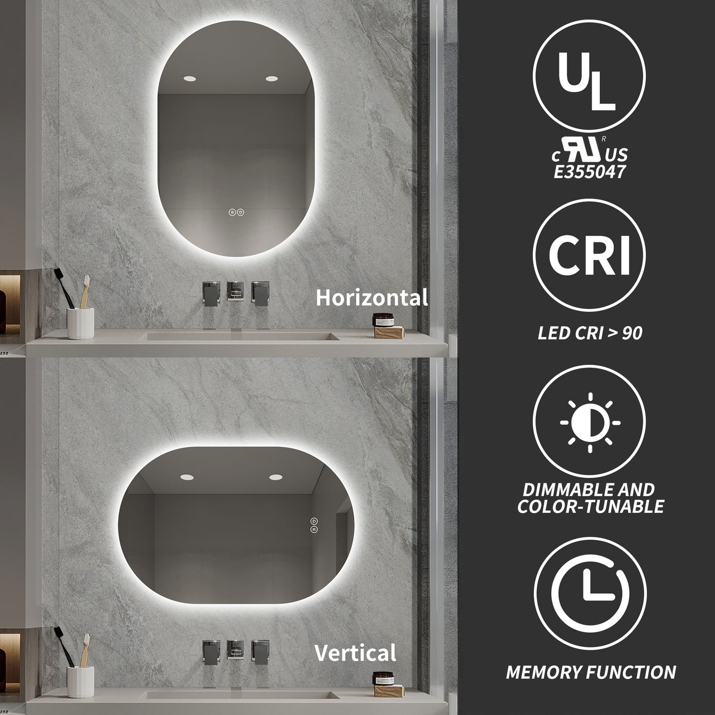 Smart Wall Mounted LED Touch Screen Mirror With Anti-Fog Function And Adjustable Lighting