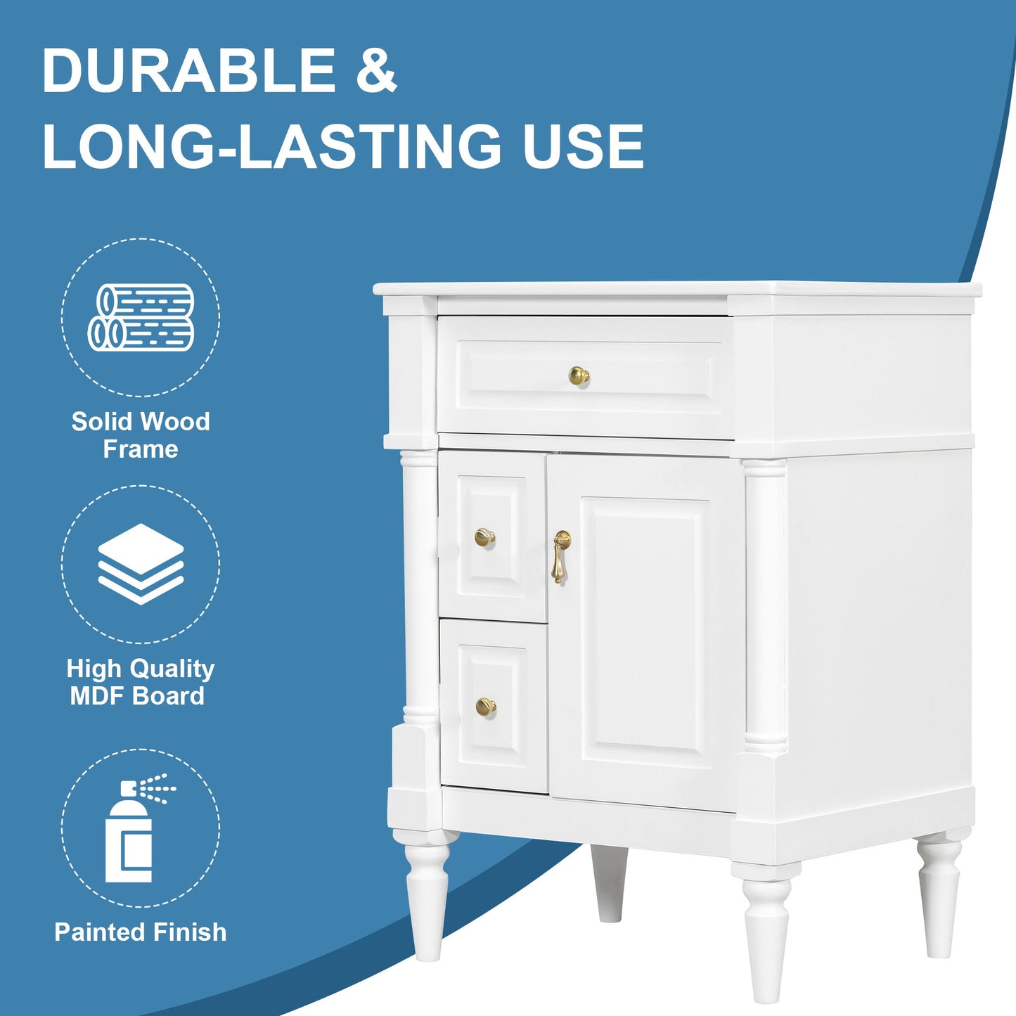 Freestanding Bathroom Vanity With Sink, Adjustable Shelf & Flip Drawer