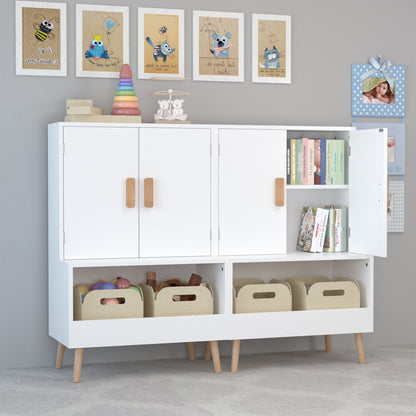 Toy Storage Cabinet With Doors And Open Shelf, Toddler Bookshelf For Playroom - White